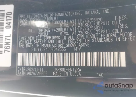 2013 Toyota Sequoia Platinum 5.7L V8 z USA, uszkodzony, nr VIN 5TDYY5G15DS048555